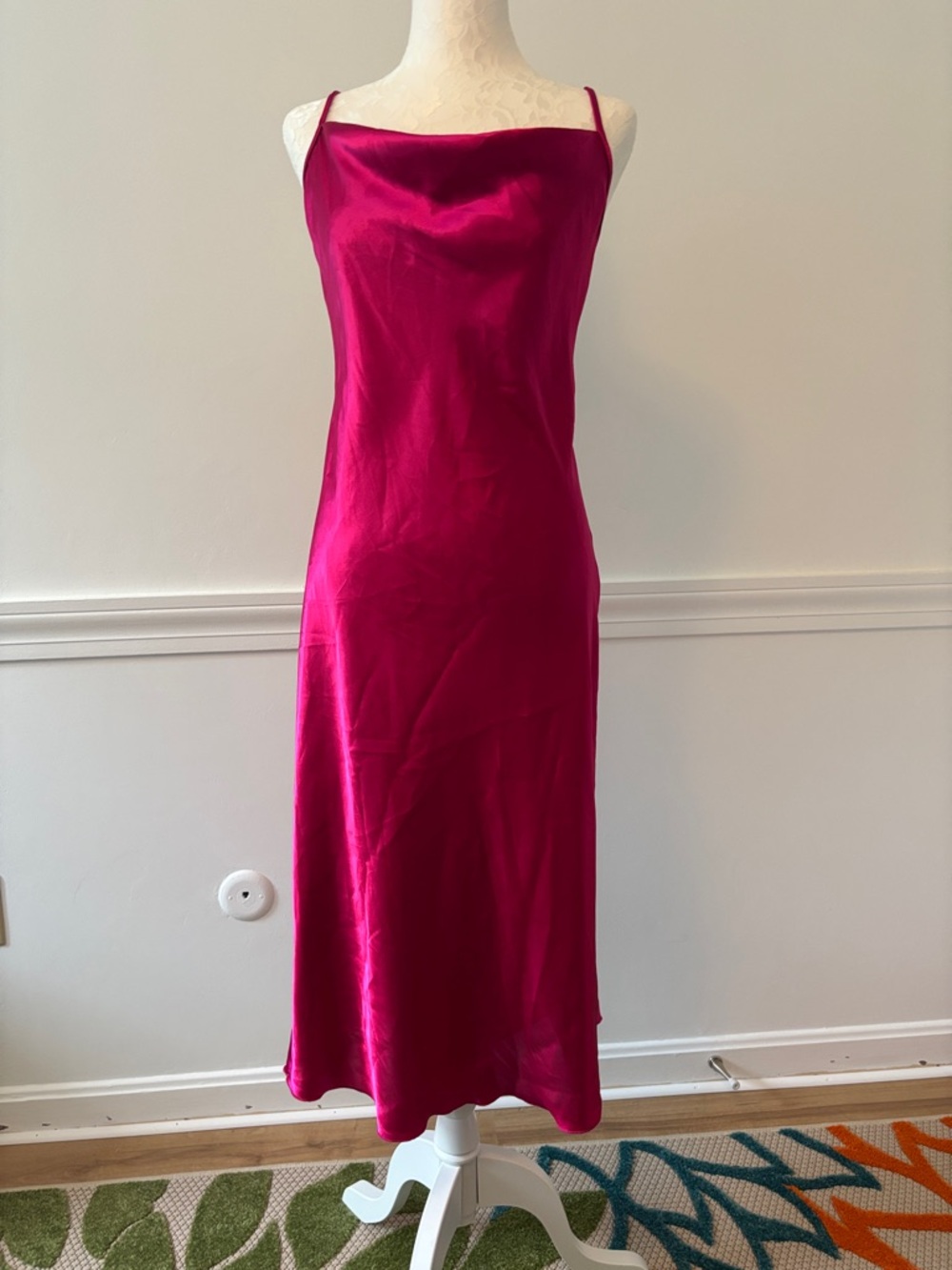 Bebe Fuchsia Satin Slip Midi Dress